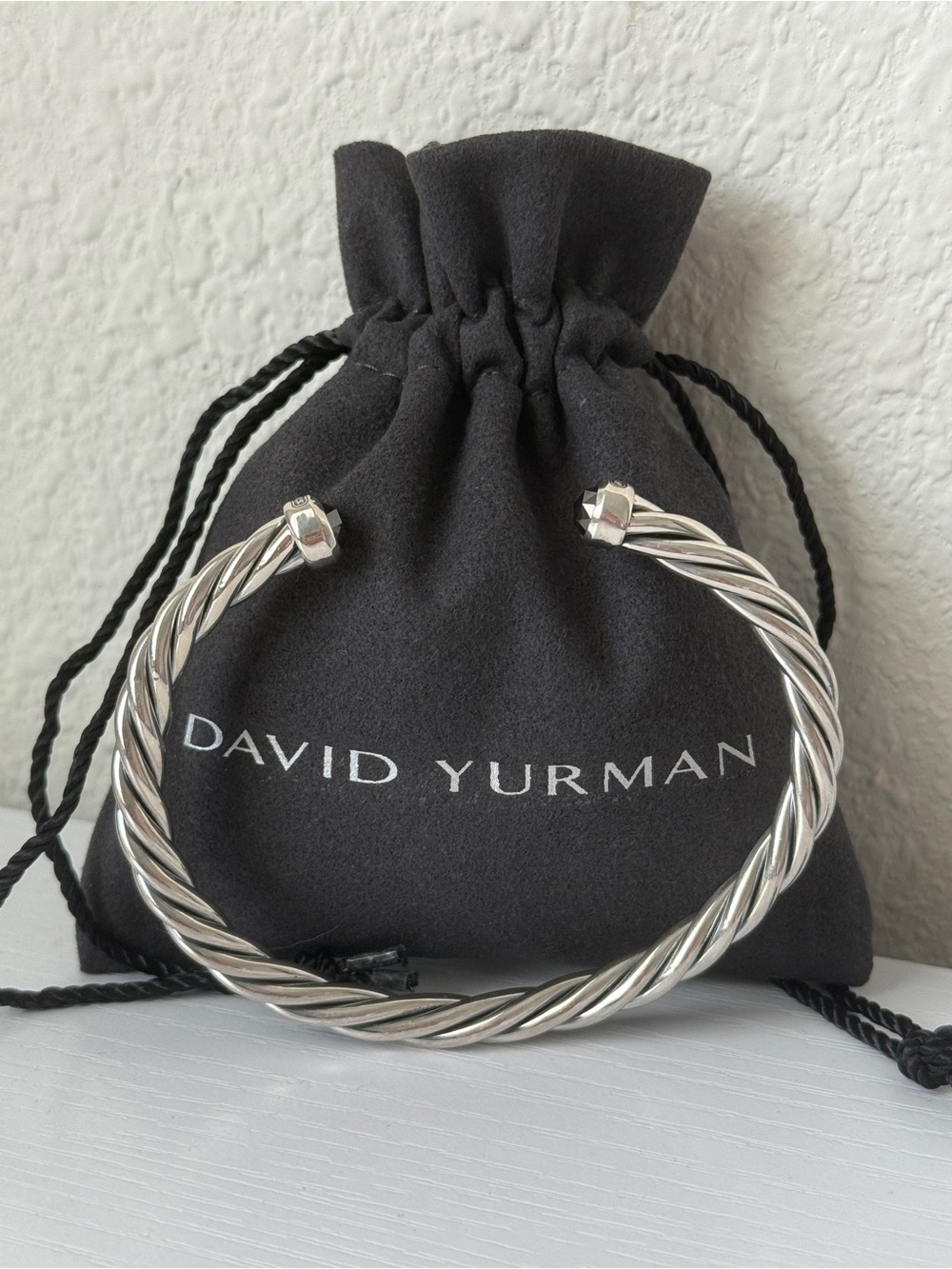David Yurman Sterling Silver Men's Black Onyx 6mm Cable Cuff Bracelet